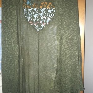 Olive Green Open Front Cardigan / Large